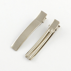 Platino Fornituras para accesorios de cabello de hierro, fornituras de pelo clip de piel de cocodrilo, Platino, 60x10 mm