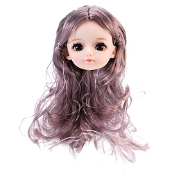 Rosy Brown Plastic Doll Head, with Long Curly Hairstyle, for Female BJD Doll Accessories Making, Rosy Brown, 150mm