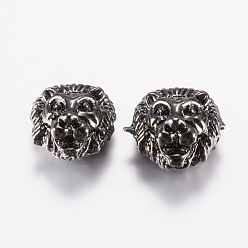Bronze Perles en alliage de style tibétain, tête de lion, gris anthracite, 13x12x8mm, Trou: 2mm
