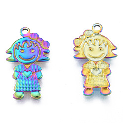 Rainbow Color Ion Plating(IP) 304 Stainless Steel Pendants, Girl, Rainbow Color, 22x12x1.5mm, Hole: 1.6mm