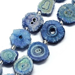 Bleu Bleuet Perles de cristal de quartz druzy naturelles, quartz solaire, teint, nuggets, bleuet, 14~22x13~20x4~6mm, Trou: 1.5~2mm, Environ 9~12 pcs/chapelet, 7.7~7.9 pouce (19.5~20 cm)