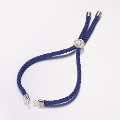 Platinum Nylon Twisted Cord Bracelet Making, Slider Bracelet Making, with Brass Findings, Tree of Life, Blue, Platinum, 8-5/8 inch(220mm), 3mm, Hole: 2mm