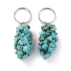 Natural Turquoise Natural Turquoise Keychain, with Brass and Iron Findings, Cadmium Free & Lead Free, Platinum, 8.05cm