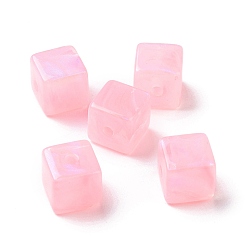Perlas de Color Rosa Abalorios de acrílico opacos, perlas de brillo, cubo, rosa perla, 13x13.5x13.5 mm, agujero: 3 mm, 180 unidades / 500 g