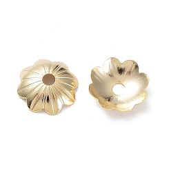 Real 24K Gold Plated Brass Bead Caps, Cadmium Free & Lead Free, Flower, Real 24K Gold Plated, 8x8x2mm, Hole: 1.6mm