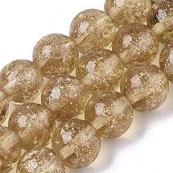 Verge D'or Brins de perles au chalumeau de sable d'or faites à la main, lumineux, ronde, verge d'or, 11.5~12.5x11~12mm, Trou: 1mm, Environ 45 pcs/chapelet, 19.69 pouce