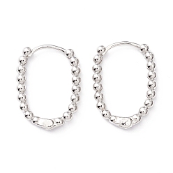 Real Platinum Plated Rack Plating Brass Beaded Oval Huggie Hoop Earrings, Hinged Earrings for Women, Cadmium Free & Lead Free, Real Platinum Plated, 22x17x2.5mm, Pin: 0.7mm