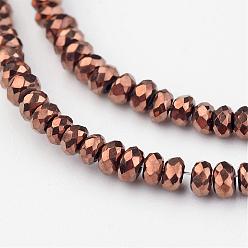 Copper Plated Electroplate Glass Beads Strands, Faceted Rondelle, Copper Plated, 3x2mm, Hole: 1mm, about 170pcs/strand, 15 inch