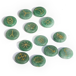 Зеленый Авантюрин 13шт 13 стили плоские круглые натуральные зеленые рунические камни авантюрина, целебные камни для балансировки чакр, кристаллотерапия, медитация, Рейки, камень гадания, 25x6 мм