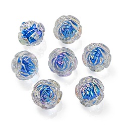 Bleu Bleuet Placage uv perles acryliques irisées arc-en-ciel, perle bicolore en perle, rose, bleuet, 15.5x16x15mm, Trou: 3mm