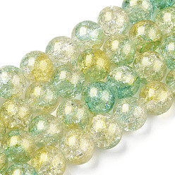 Vert Jaune Cuisson peint verre craquelé brins de perles, avec de la poudre d'or, ronde, vert jaune, 6mm, Trou: 1.2mm, Environ 147 pcs/chapelet, 31.10 pouce (79 cm)