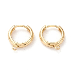 Real 18K Gold Plated Brass Hoop Earring Findings, with Horizontal Loop, Ring Shape, Real 18K Gold Plated, 16.7x14~15x3mm, Hole: 1.2mm, Pin: 1mm