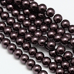 Coconut Marrón Hebras redondas de perlas de vidrio teñido ecológico, Grado A, cordón de algodón rosca, coco marrón, 8 mm, agujero: 0.7~1.1 mm, sobre 52 unidades / cadena, 15 pulgada
