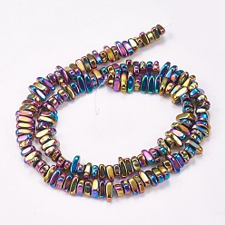 Multi-color Plated Electroplated Non-magnetic Synthetic Hematite Beads Strands, Nuggets, Multi-color Plated, 4~6x5~12x3mm, Hole: 0.7mm, about 100pcs/strand, 15.7 inch(40cm)