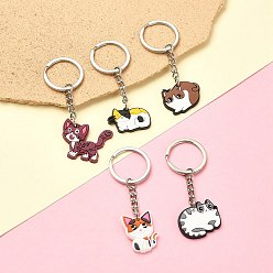 Mixed Color 5Pcs 5 Style Cute Cartoon PVC Plastic Cat Pendant Keychain, with Iron Findings, Mixed Color, 7.1~7.8cm, 1pc/style