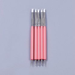 Pale Violet Red Silicone Double Head Nail Art Dotting Tools, Nail Brush Pens, Painting Drawing Line Brushes, with Brass Tube and Acrylic Finding, Pale Violet Red, 14.6~14.7x0.7mm, 5pcs/set