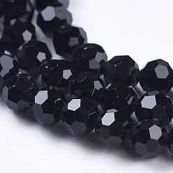 Negro Hilos de cristal de imitación de austria, aaa grado, ronda facetada (32 facetas), negro, 6 mm, agujero: 0.7~0.9 mm, sobre 68 unidades / cadena, 15.7 pulgada