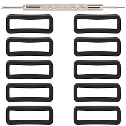 Black Gorgecraft DIY Watchband Kits, Include Stainless Steel Watch Repair Tool and Rectangle Silicone Retainer Buckle Holder, Black, Holder: 23.5x9.5x7.5mm, 5.5x20.5mm inner diameter, 10pcs/set