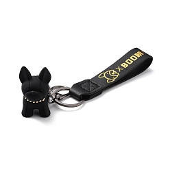 Black Imitation Leather Clasps Keychain, with Resin Pendants and Zinc Alloy Findings, Dog, Gunmetal, Black, 18.3cm