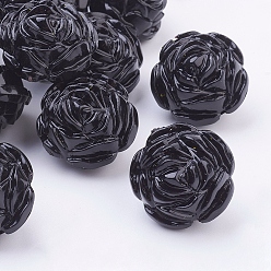 Черный Непрозрачные акриловые бусины, цветок, чёрные, длиной около 24 мм , шириной 24 мм , толщиной 20 мм , отверстие : 2 мм, Около 99 шт / 500 г