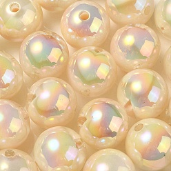 Jaune Champagne Placage uv perles acryliques irisées arc-en-ciel, ronde, jaune champagne, 16x15mm, Trou: 3mm