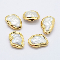 Blanco Perlas naturales perlas de agua dulce cultivadas, borde dorado plateado, pepitas, blanco, 10~16x18~24x4~6 mm, agujero: 0.5 mm