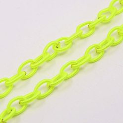 Jaune Vert Chaînes de câble en nylon faites à la main, ovale, jaune vert, 8~9x11~13x2mm,  environ 85 cm / chapelet , 33.5 pouce