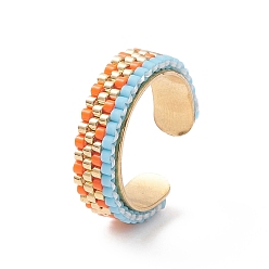 Coloré Anneaux de manchette ouverts en perles de graines de verre, bijoux en acier inoxydable doré, colorées, diamètre intérieur: 17 mm
