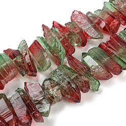 Rouge Foncé Perles de quartz teinté naturel, Couleur de deux tons, puce, rouge foncé, 17~27x5~9x7~9mm, Trou: 1mm, Environ 66 pcs/chapelet, 16.14'' (41 cm)