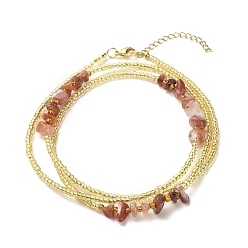 Carnelian Summer Jewelry Waist Bead, Natural Carnelian Chips & Glass Seed Beaded Body Chain, Bikini Jewelry for Woman Girl, Golden, 31.50~31.69 inch(80~80.5cm)