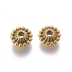 Antique Golden Tibetan Style Spacer Beads, Lead Free and Cadmium Free, about 11mm in diameter, 5mm thick, hole: 3mm, LF0641Y, Antique Gold Color