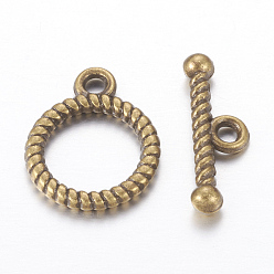 Antique Bronze Tibetan Style Alloy Toggle Clasps, Cadmium Free & Nickel Free & Lead Free, Antique Bronze, Ring: 13x16mm, Bar :6x18mm, Hole: 2mm.