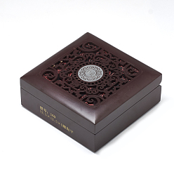 Кокосово-Коричневый Деревянные браслет коробки, с тканью внутри, квадратный, кокосового коричневый, 12.5x12.5x5 см