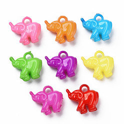 Mixed Color Opaque Acrylic Pendants, Elephant, Mixed Color, 17x19.5x7.5mm, Hole: 3mm, about 540pcs/500g
