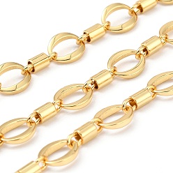 Real 18K Gold Plated Handmade Brass Oval Link Chains, with Column Links, Unwelded and with Spool, Lead Free & Nickel Free & Cadmium Free, Long-Lasting Plated, Real 18K Gold Plated, Oval: 8x7x1.5mm, Column: 9x3mm, about 16.4 Feet(5m)/roll