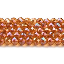 Chocolate Electroplate Transparent Glass Beads Strands, Rainbow Plated, Faceted Round, Chocolate, 3x2.5mm, Hole: 0.7mm, about 149pcs/strand, 14.57''(37cm)