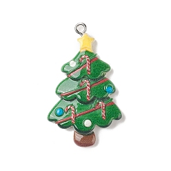 Christmas Tree Opaque Resin Pendants, Christmas Charms, with Platinum Tone Iron Loops, Christmas Tree, 39.5x23.5x5.5mm, Hole: 1.8mm