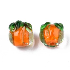 Coral Autumn Theme Handmade Lampwork Beads, Persimmon, Coral, 12.5~13.5x12~13x11.5~13mm, Hole: 1.2~1.5mm