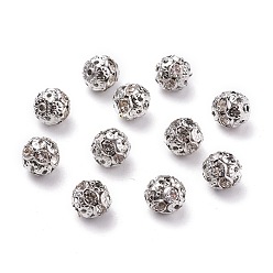 Cristal Perles en laiton de strass, Grade a, de couleur métal platine , ronde, cristal, 8mm, Trou: 1mm