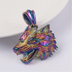 Other Color 316L Surgical Stainless Steel Pendants, Wolf, 29x34x8mm, Hole: 7x12mm