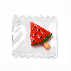 Watermelon Cute Plastic Pendants, with Resin Cabochon Inside, Candy Charms, Watermelon, 29x29.5x3.5mm, Hole: 1mm