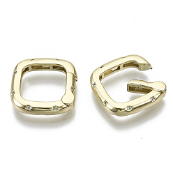 Real 18K Gold Plated Brass Micro Pave Cubic Zirconia Spring Gate Rings, Nickel Free, Square, Clear, Real 18K Gold Plated, 18.5x18.5x3.5mm, Inner Diameter: 13x13mm
