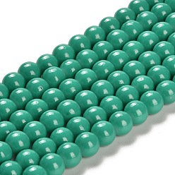 Светлый Морско-зеленый Окрашенные стеклянные бусины , спекающийся лак, круглые, светло-зеленый, 8 мм, отверстие : 1.3~1.6 мм, около 100 шт / нитка, 31.4 дюйм