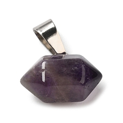 Amethyst Natural Amethyst Pointed Pendants, Faceted Bullet Charms, with Platinum Tone Iron Snap on Bails, 12.5~13x15.5~17x9~10mm, Hole: 7x3.5mm