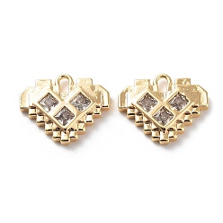 Real 18K Gold Plated Rack Plating Brass Micro Pave Cubic Zirconia Pendants, Heart Charm, Real 18K Gold Plated, 11.5x14x2.5mm, Hole: 1.5mm