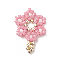 Rose Nacré Métier à tisser fait main motif perles de rocaille miyuki, pendentifs de fleurs, perle rose, 20x14x1.8mm, Trou: 0.7mm