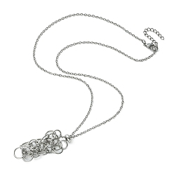 Stainless Steel Color 304 Stainless Steel Cable Chains Macrame Pouch Empty Stone Holder for Pendant Necklaces Making, with Slide Beaded, Stainless Steel Color, 21.46 inch(54.5cm), Tray: 43x15mm