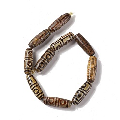 4-Eye Tibetan Style dZi Beads Strands, Natural & Dyed Agate Beads, Rice, 4-Eye, 28.5~30x10mm, Hole: 2.5mm, about 10pcs/strand, 11.81''(30cm)