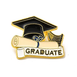 Negro Gorra de graduación con pasador de esmalte de graduado de palabra, broche de aleación dorada para mochila de ropa, negro, 25.5x31x1 mm