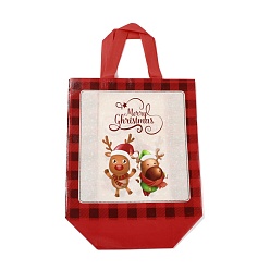 Deer Christmas Theme Laminated Non-Woven Waterproof Bags, Heavy Duty Storage Reusable Shopping Bags, Rectangle with Handles, FireBrick, Deer Pattern, 26.2x22x28.8cm